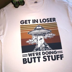 Graphic T-shirt Alien, Large, NWOT, White, UFO, pet/smoke free home